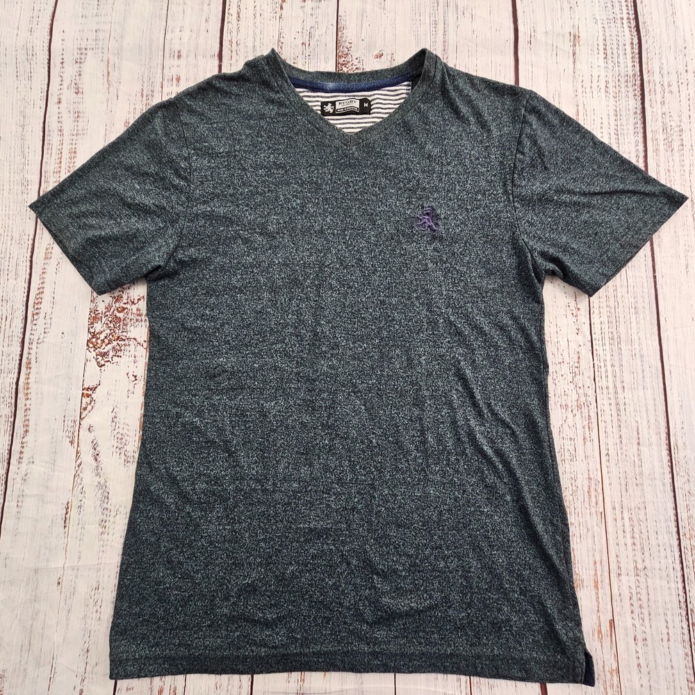Rugby University Blue Short Sleeve Embroidered V-Neck T-Shirt Men's M‎
